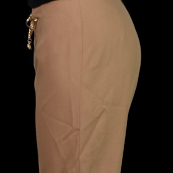 Oscar de La Renta Trousers Tan Wool Chain High Waist Dress Pant Tapered 2 Petite - Picture 11 of 12